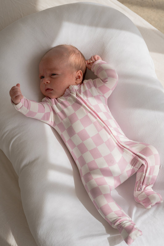 Bamboo Zip Romper - Pink Checkers