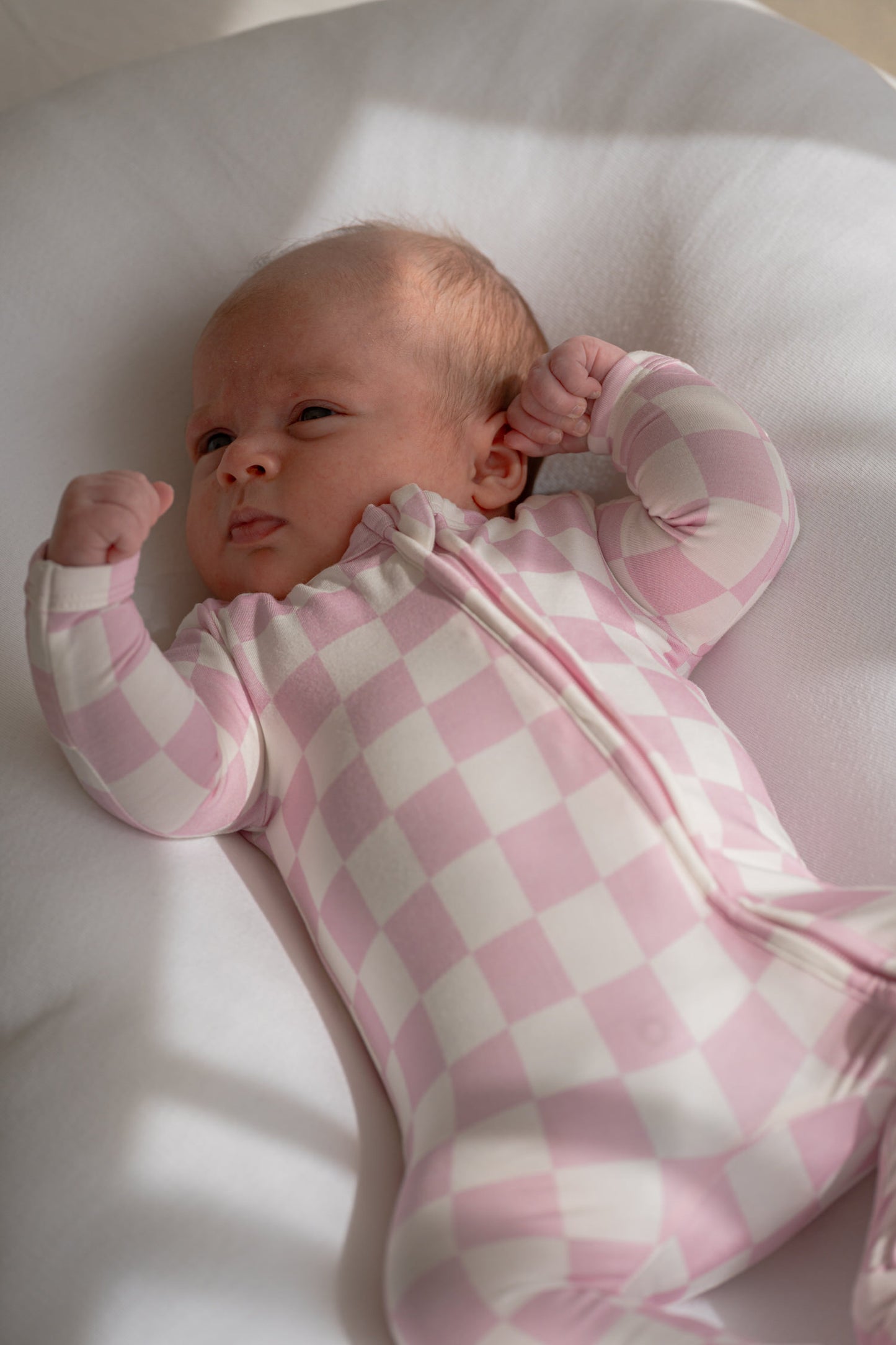 Bamboo Zip Romper - Pink Checkers