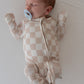 Bamboo Zip Romper - Beige Checkers