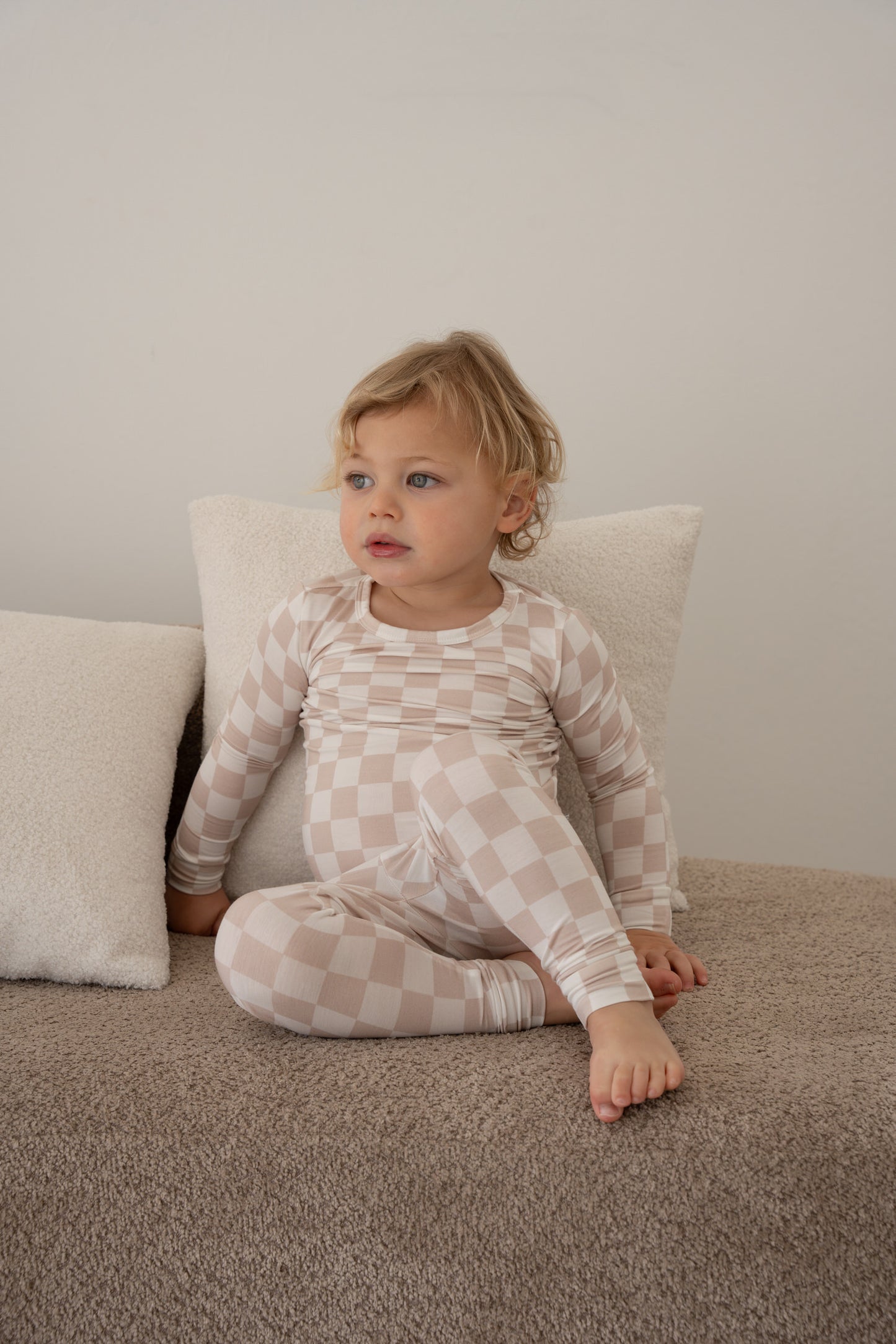 Toddler PJs -Beige Checkers