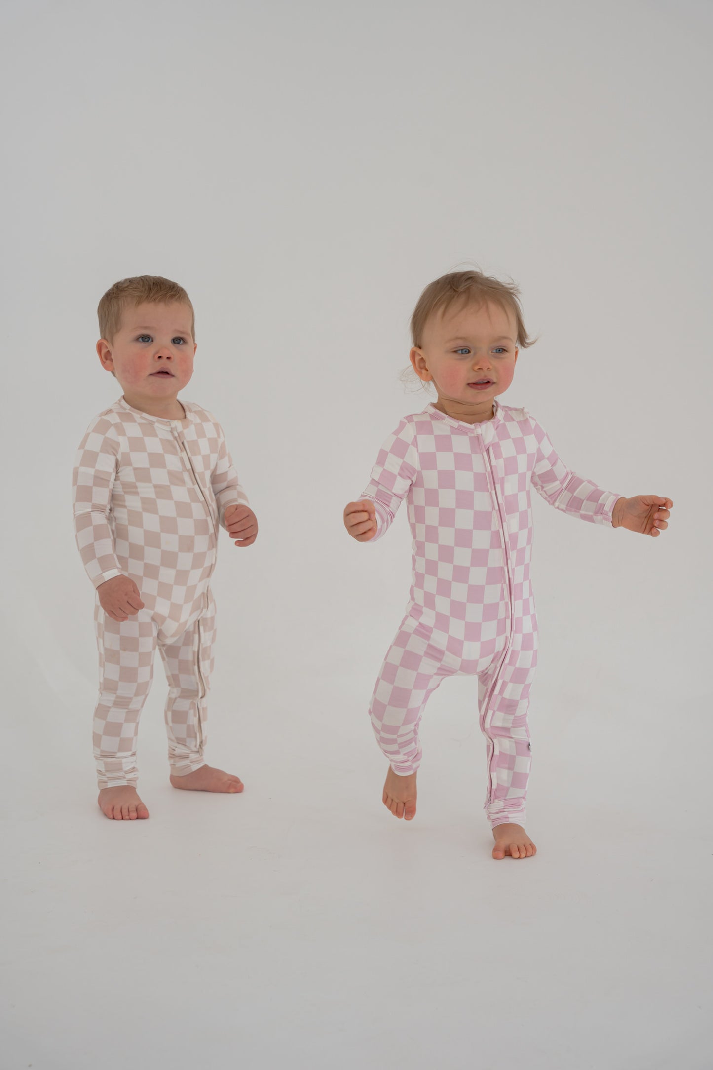 Bamboo Zip Romper - Pink Checkers